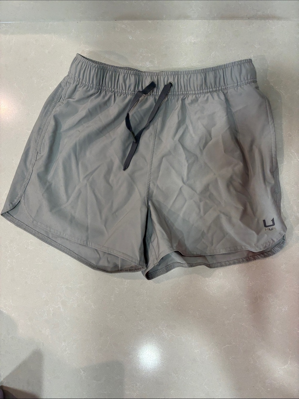 Huk Men's Gray Athletic Shorts with Black Drawstring